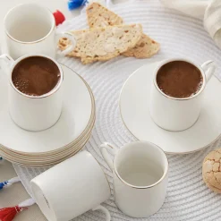 Karaca Elda 12 teiliges Kaffeetassen Set für 6 Personen Weıß01 Sale
