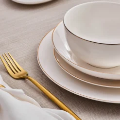 Karaca Elegance Bone Esbelto 53-teiliges Tafelservice für 12 Personen – Gold Clearance