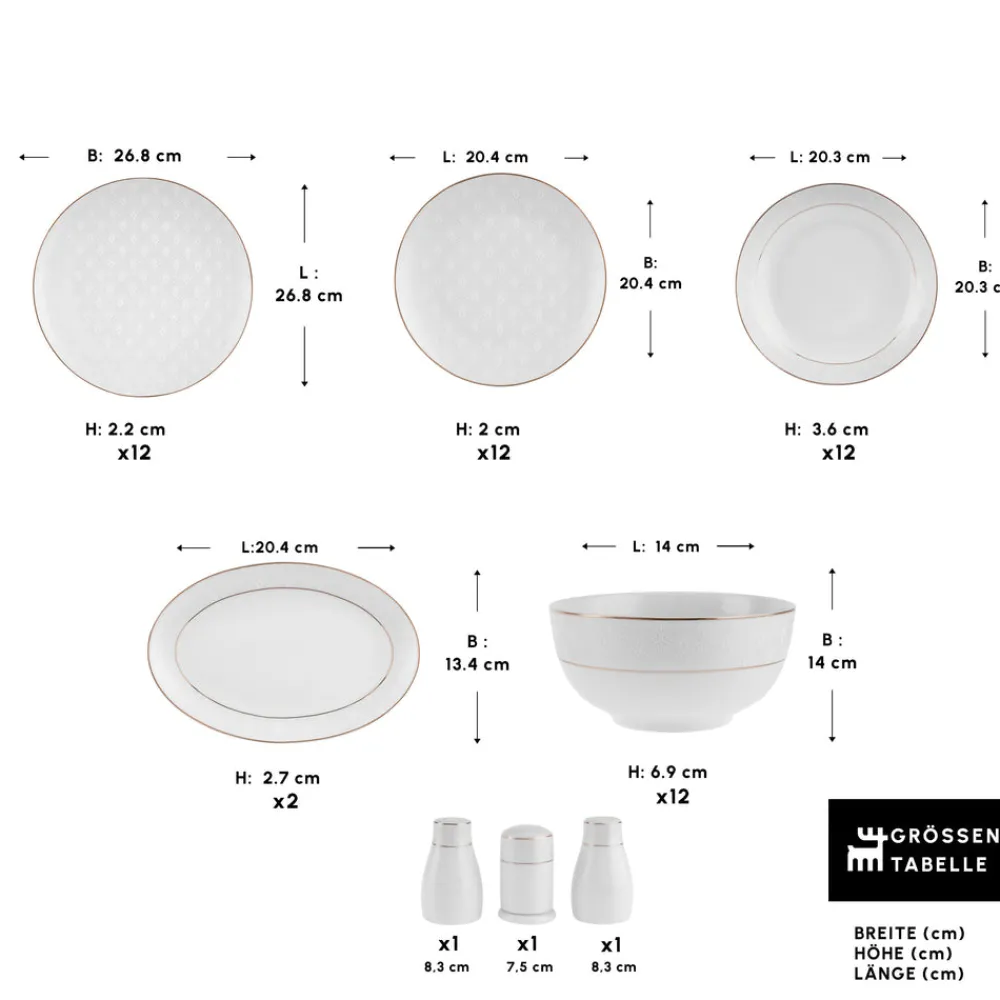 Karaca Elegance Bone Mandarin 53-teiliges Tafelservice für 12 Personen Gold