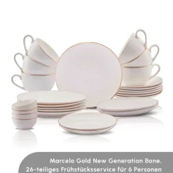Karaca Elegance Bone Marcelo 26-Teiliges 6-Personen Frühstücksset Gold Best