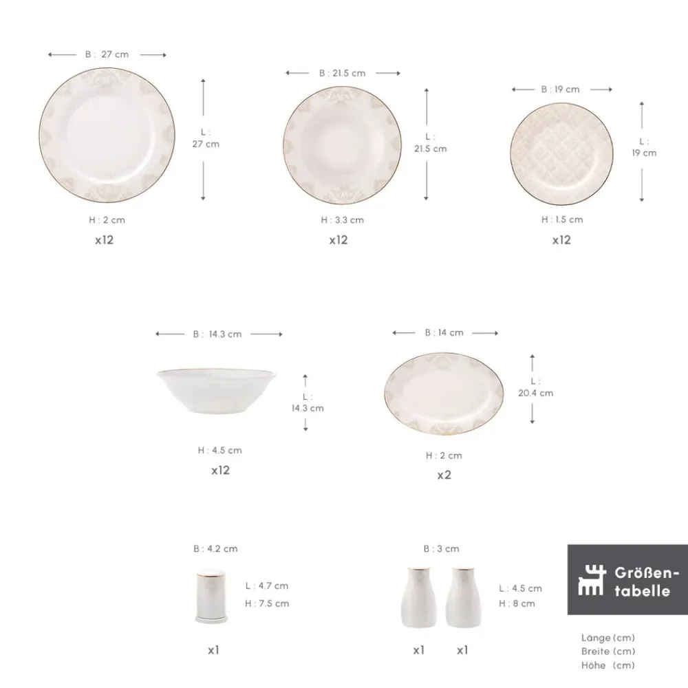 Karaca Elegance Bone Siena 53-Teiliges 12-Personen Geschirrsett Gold Discount
