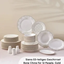 Karaca Elegance Bone Siena 53-Teiliges 12-Personen Geschirrsett Gold Discount