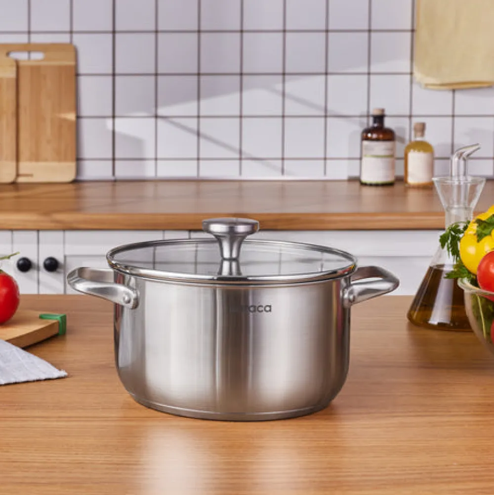 Karaca Elite Edelstahl-Induktions-Kochtopf mit Deckel, 22 cm, Silber Hot