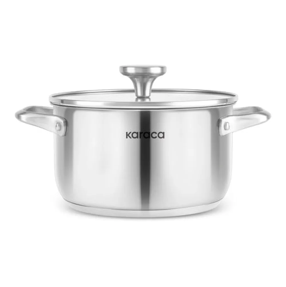 Karaca Elite Edelstahl-Induktions-Kochtopf mit Deckel, 22 cm, Silber Hot