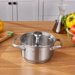 Karaca Elite Edelstahl-Induktions-Kochtopf mit Deckel, 16 cm, Silber Outlet