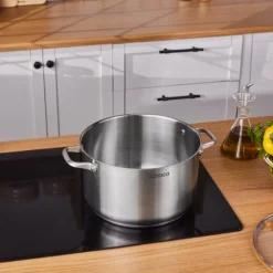 Karaca Elite Edelstahl-Induktions-Kochtopf mit Deckel, 28 cm, Silber Hot