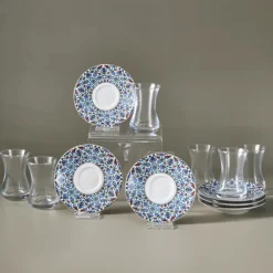Karaca Emirgan 12-teiliges Türkisches Teeset aus Bone China für 6 Personen, 130 ml, Mehrfarbig Best