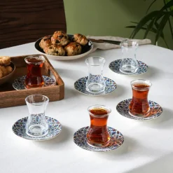 Karaca Emirgan 12-teiliges Türkisches Teeset aus Bone China für 6 Personen, 130 ml, Mehrfarbig Best