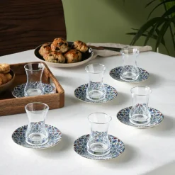 Karaca Emirgan 12-teiliges Türkisches Teeset aus Bone China für 6 Personen, 130 ml, Mehrfarbig Best