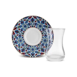 Karaca Emirgan 12-teiliges Türkisches Teeset aus Bone China für 6 Personen, 130 ml, Mehrfarbig Best