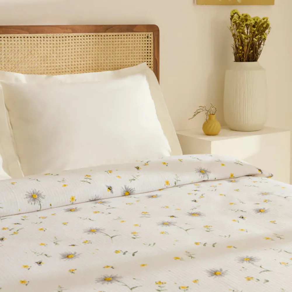 Karaca Emma Piquédecke aus 100 % Baumwolle, 200 × 220 cm, Gelb Clearance