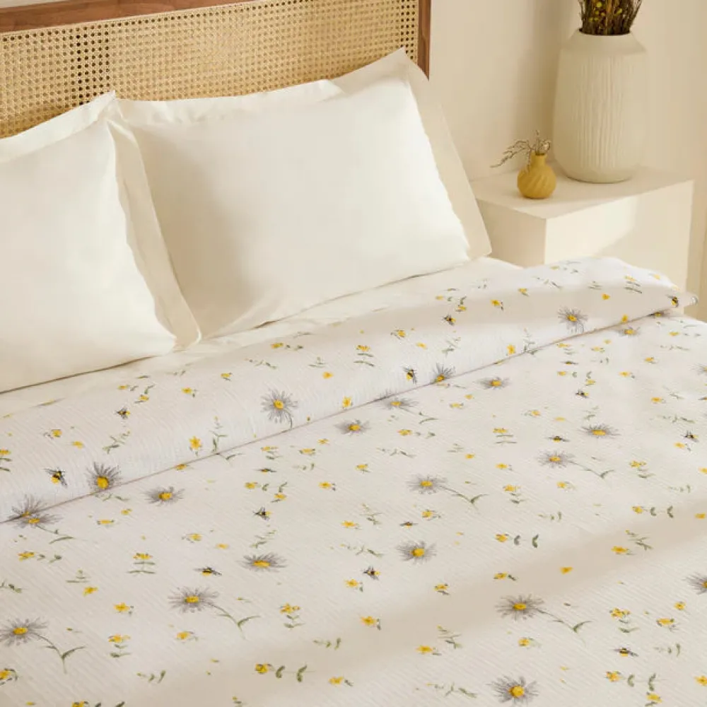 Karaca Emma Piquédecke aus 100 % Baumwolle, 200 × 220 cm, Gelb Clearance