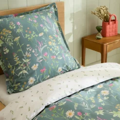 Karaca Evergreen Renforcé Bettwäsche-Set, Einzelbett, Grün Discount
