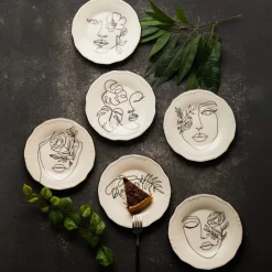 Karaca Face 6-teiliges Kuchenteller-Set Weıß01 Outlet