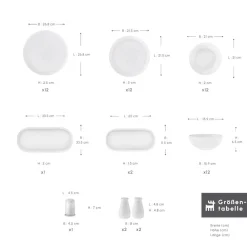 Karaca Favaro für 12 Personen Geschirrset, 56 Teilig, New Generation Bone Weıß01 New
