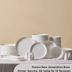 Karaca Favaro für 12 Personen Geschirrset, 56 Teilig, New Generation Bone Weıß01 New