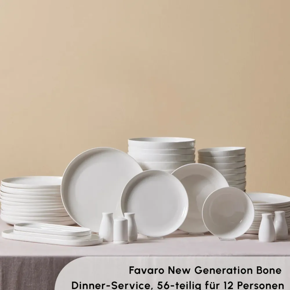 Karaca Favaro für 12 Personen Geschirrset, 56 Teilig, New Generation Bone Weıß01 New