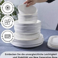 Karaca Favaro für 12 Personen Geschirrset, 56 Teilig, New Generation Bone Weıß01 New