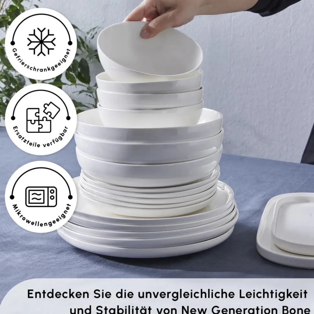 Karaca Favaro für 12 Personen Geschirrset, 56 Teilig, New Generation Bone Weıß01 New