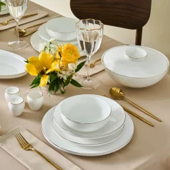 Karaca Fine Bone Meridian 55-teiliges Tafelservice für 12 Personen Gold Clearance
