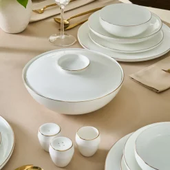 Karaca Fine Bone Meridian 55-teiliges Tafelservice für 12 Personen Gold Clearance