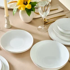 Karaca Fine Bone Meridian 55-teiliges Tafelservice für 12 Personen Gold Clearance
