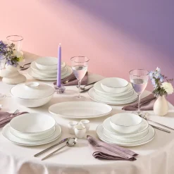Karaca Fine Bone Meridian 55-teiliges Tafelservice für 12 Personen Platin Platın Hot