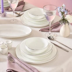 Karaca Fine Bone Meridian 55-teiliges Tafelservice für 12 Personen Platin Platın Hot