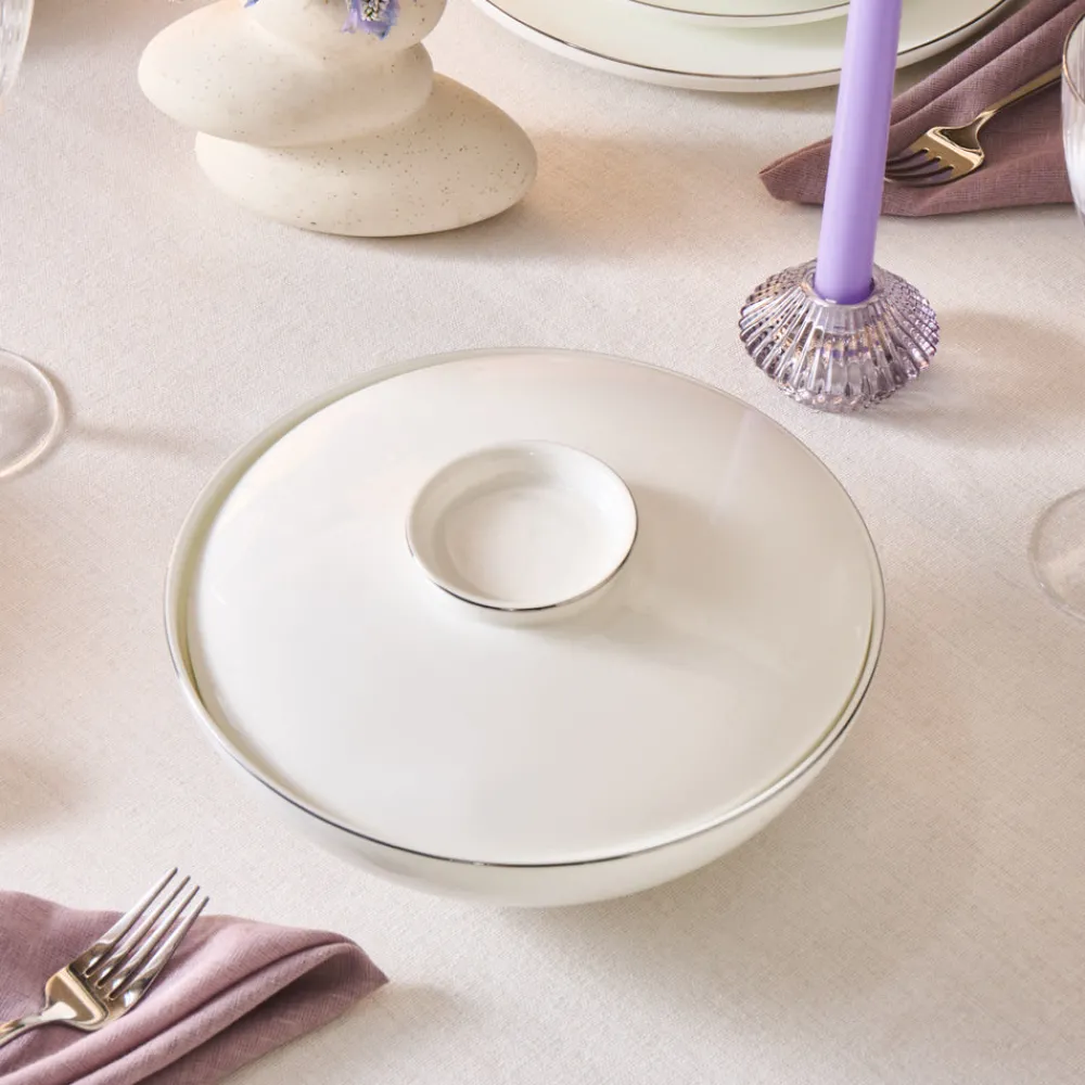 Karaca Fine Bone Meridian 55-teiliges Tafelservice für 12 Personen Platin Platın Hot