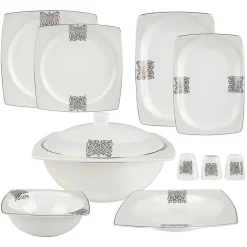 Karaca Fine Bone New Lotus 60 Pieces Dinnerware Set Square Whıte01 Clearance