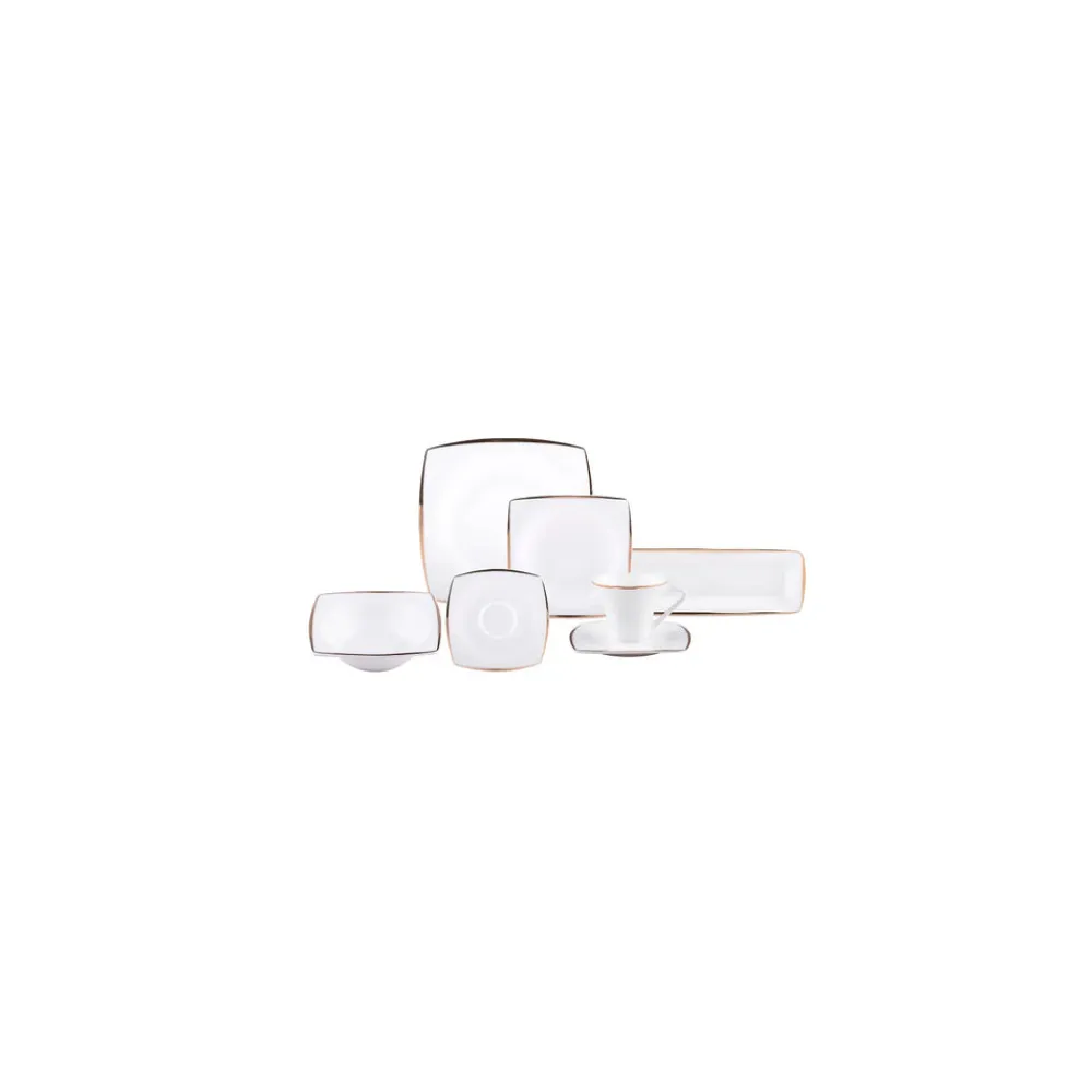 Karaca Fine Pearl Agate für 6 Personen Perle Quadrat Frühstücksset und Servierschalen, 26 Teilig Gold Clearance