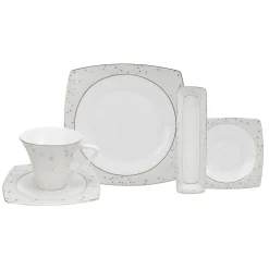 Karaca Fine Pearl Antares 26-teiliges quadratisches Frühstücksset und Servierschalen Perlmutt für 6 Personen Weıß01