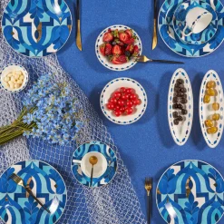 Karaca Fine Pearl Azur 26-teiliges Frühstücksset und Servierschalen Blau01 Outlet
