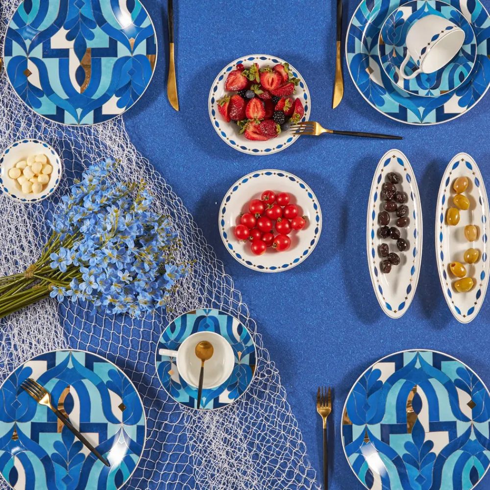 Karaca Fine Pearl Azur 26-teiliges Frühstücksset und Servierschalen Blau01 Outlet