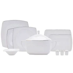 Karaca Fine Pearl Belha 62-teiliges quadratisches Perlmutt Dinner-Set für 12 Personen Weıß01