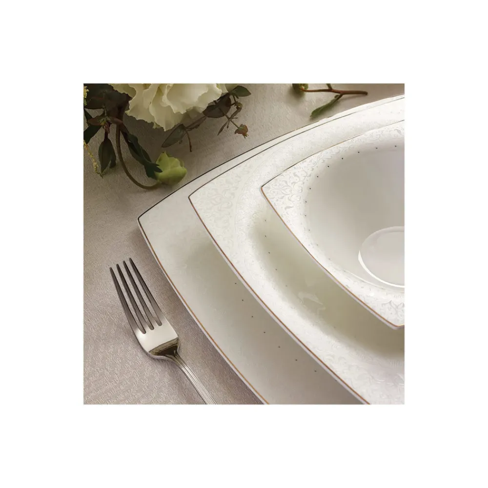 Karaca Fine Pearl Belha 62-teiliges quadratisches Perlmutt Dinner-Set für 12 Personen Weıß01