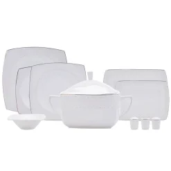 Karaca Fine Pearl Belha 62-teiliges quadratisches Perlmutt Dinner-Set für 12 Personen Weıß01