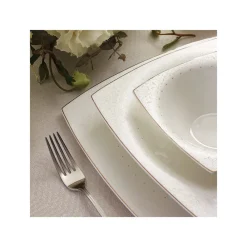 Karaca Fine Pearl Belha 62-teiliges quadratisches Perlmutt Dinner-Set für 12 Personen Weıß01