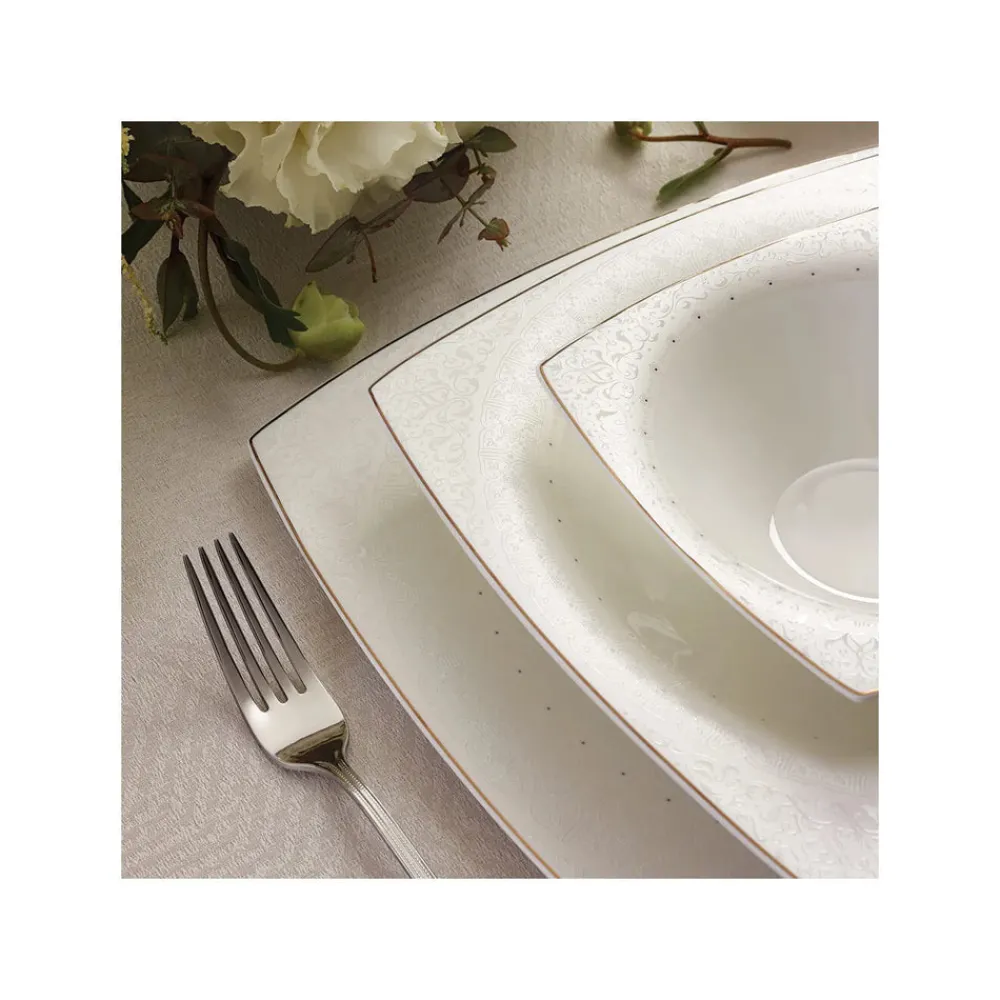 Karaca Fine Pearl Belha 62-teiliges quadratisches Perlmutt Dinner-Set für 12 Personen Weıß01
