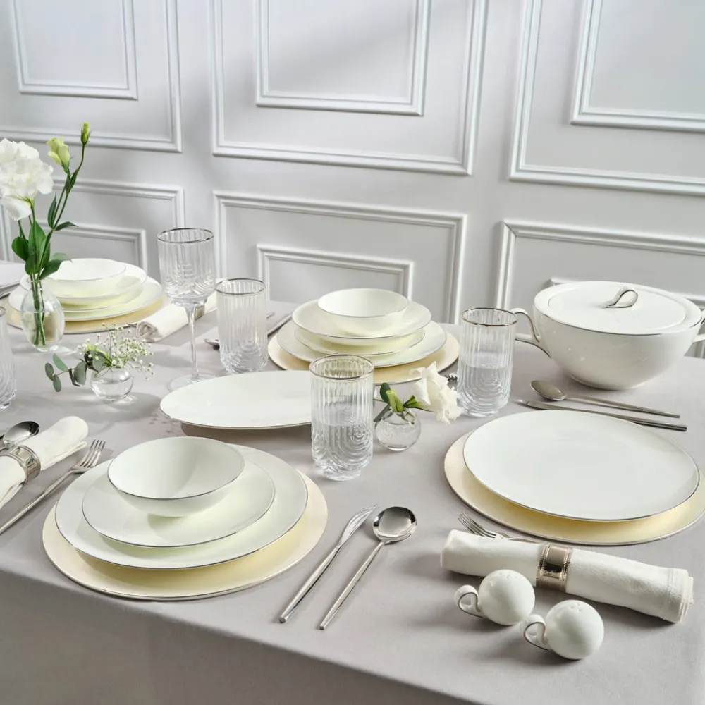 Karaca Fine Pearl Extra Chanak 55-teiliges Tafelservice für 12 Personen Platin Platın Hot