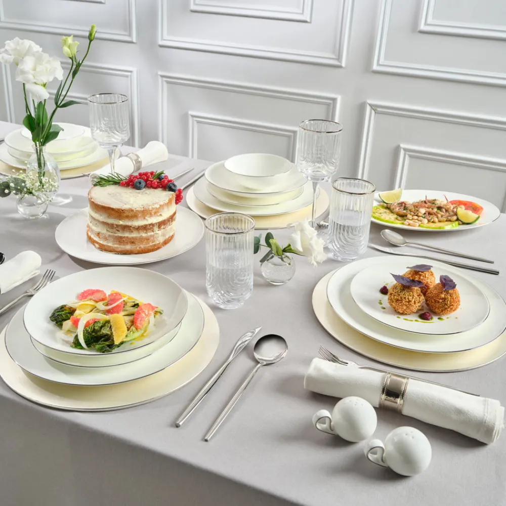Karaca Fine Pearl Extra Chanak 55-teiliges Tafelservice für 12 Personen Platin Platın Hot