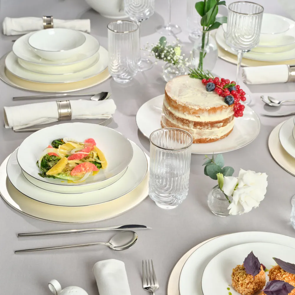 Karaca Fine Pearl Extra Chanak 55-teiliges Tafelservice für 12 Personen Platin Platın Hot