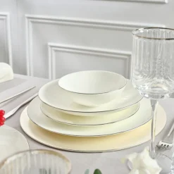 Karaca Fine Pearl Extra Chanak 55-teiliges Tafelservice für 12 Personen Platin Platın Hot