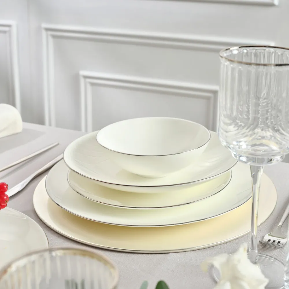 Karaca Fine Pearl Extra Chanak 55-teiliges Tafelservice für 12 Personen Platin Platın Hot