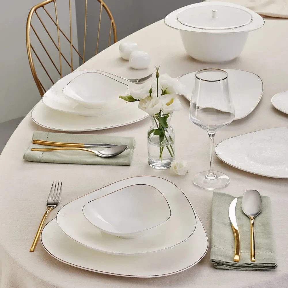 Karaca Fine Pearl Extra Jules 62 Teile für 12 Personen Geschirr Set Gold Clearance