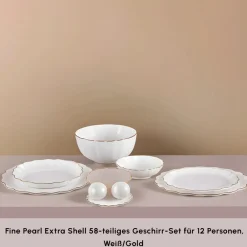 Karaca Fine Pearl Extra Shell 58 Stück 12 Sitzer Dinner Set Gold New
