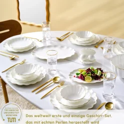 Karaca Fine Pearl Extra Shell 58 Stück 12 Sitzer Dinner Set Gold New