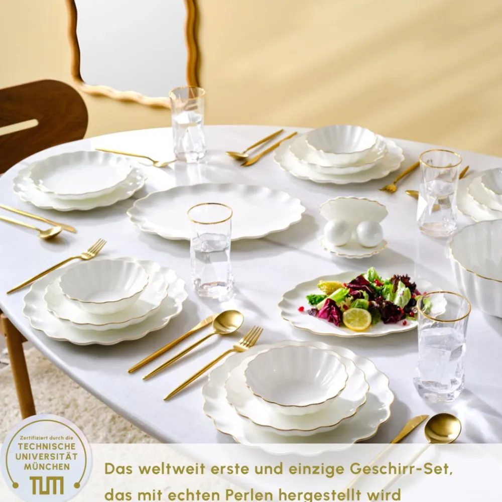 Karaca Fine Pearl Extra Shell 58 Stück 12 Sitzer Dinner Set Gold New