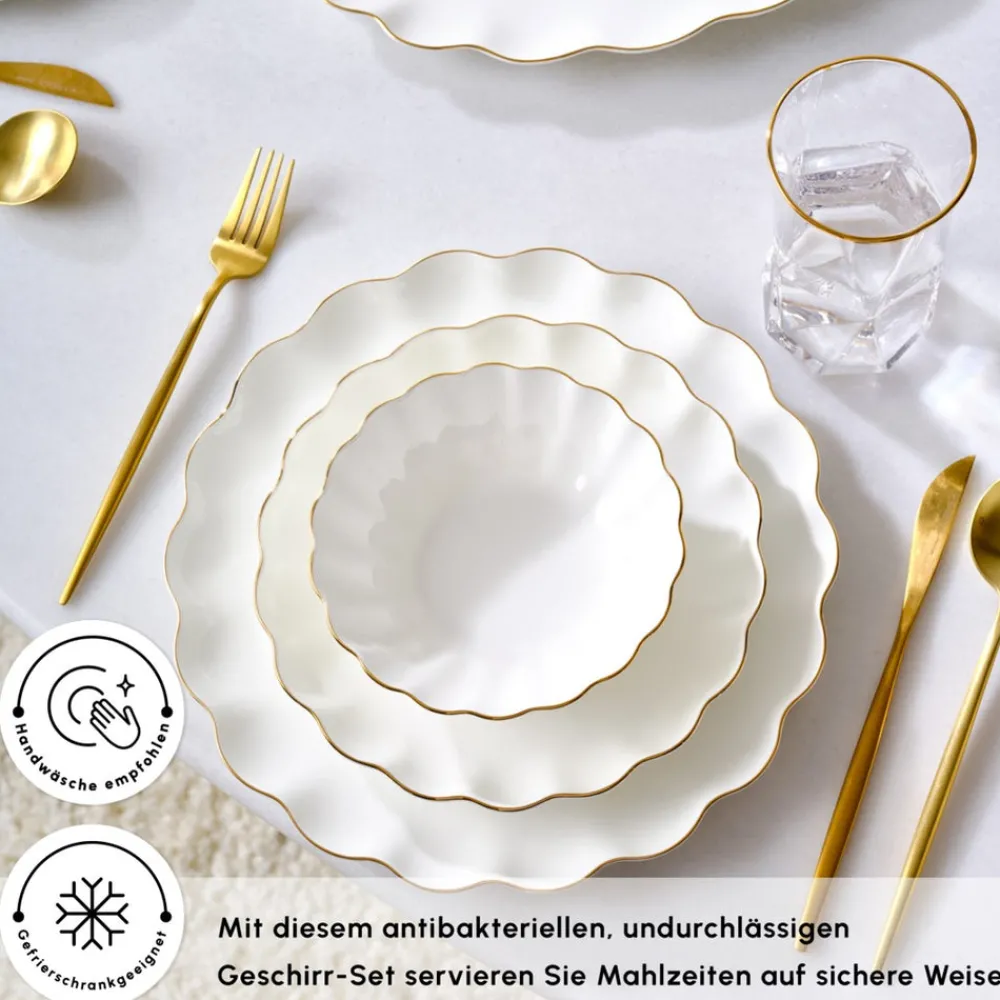 Karaca Fine Pearl Extra Shell 58 Stück 12 Sitzer Dinner Set Gold New