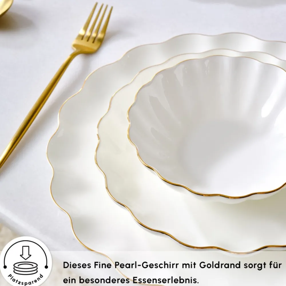 Karaca Fine Pearl Extra Shell 58 Stück 12 Sitzer Dinner Set Gold New